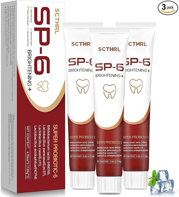 SP-6 Probiotic Whitening Fluoride Free Toothpaste, Upgraded Formula | Ultra Brightening | Gums & Enamel Repair | Mint Flavor | Dental Fresh | Removes Stain & Plaque | Sensitive Teeth Protection
