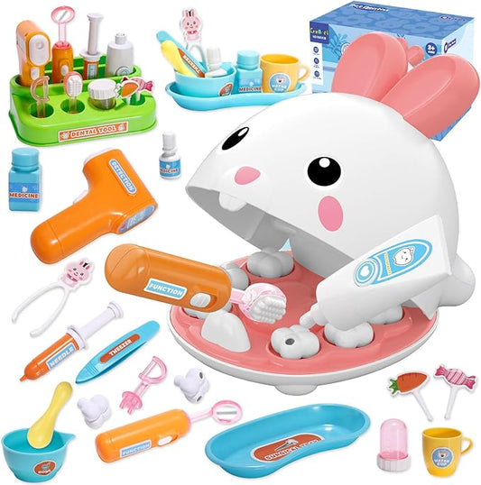 Dentist Kit Pretend Play Set, 31PCS Teeth Dental Tools Medical Accessories, Pet Doctor Role Play Toys Playset, Educational Gift for Kids Toddlers Girls Ages 3+