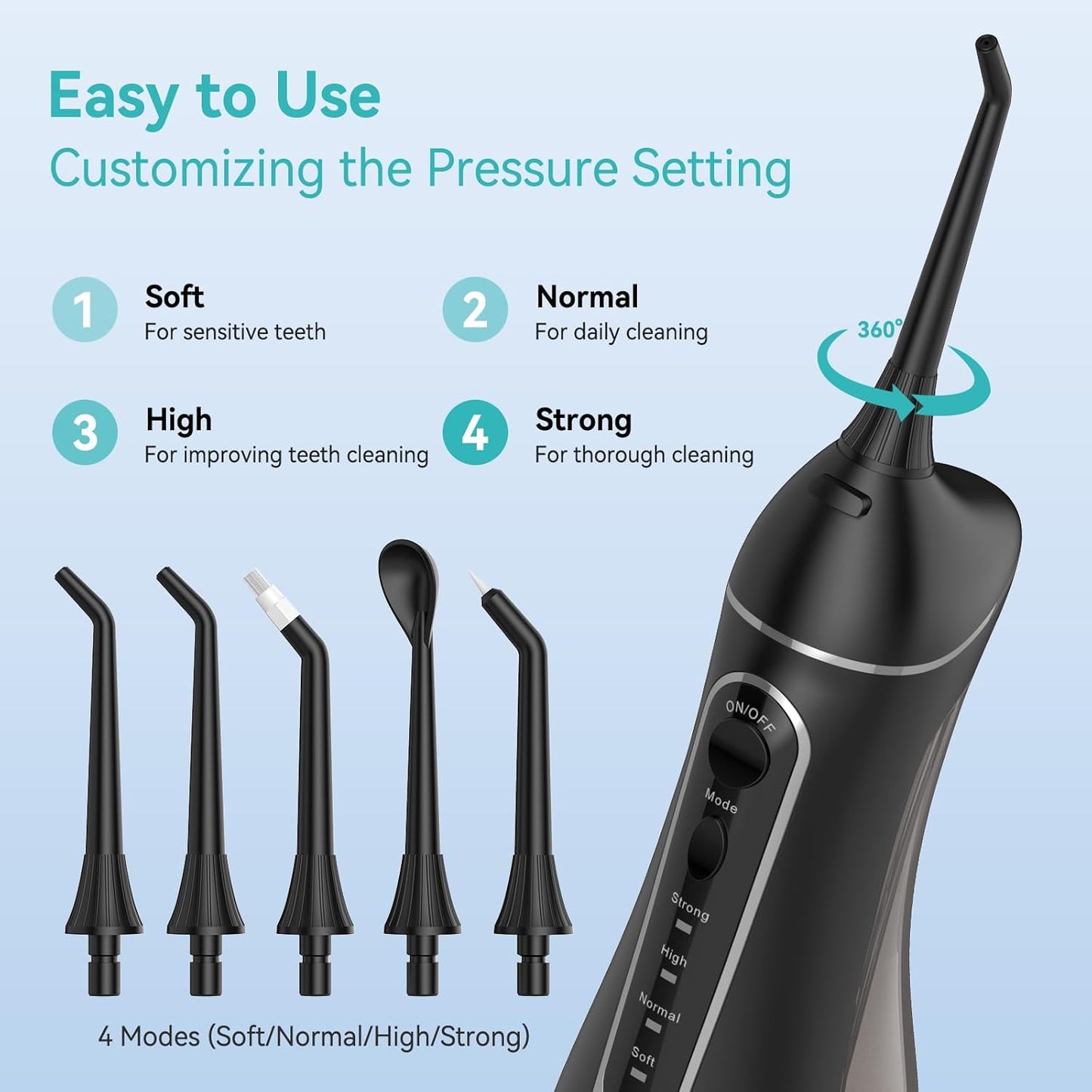 Water Dental Flossers for Teeth, 300ML Cordless Portable Electric Water Flosser, 4 Modes Oral Irrigator, Waterproof Rechargeable Water Floss for Deep Cleaning, Plaque Remover,Braces Home Travel Use