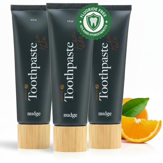 Nudge 10% Nano Hydroxyapatite Toothpaste, Remin+ with Vitamin E, Fluoride-Free, SLS Free, Helps Remineralize Enamel, Supports Dry Mouth Relief and Sensitive Teeth, Orange, 4 oz (Pack of 3)