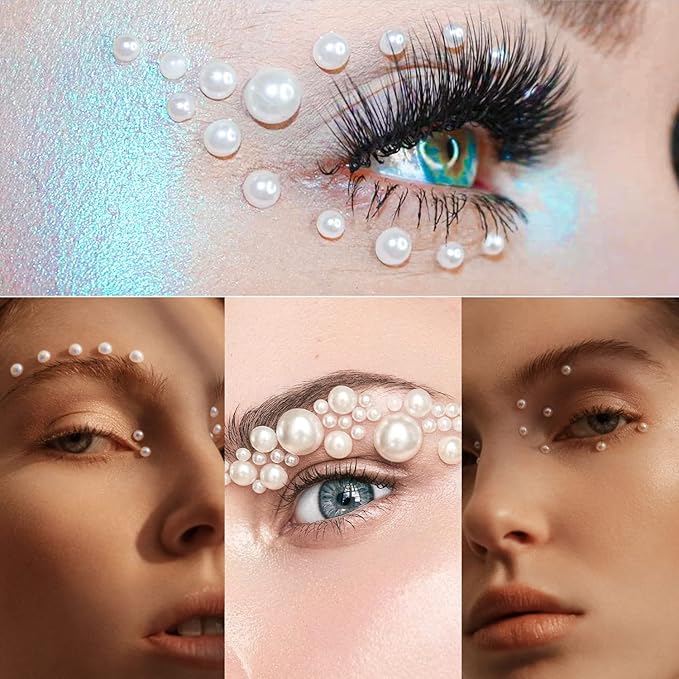 Nail Art Flat Back Half Round Pearl Kits, Mixed Sizes 6000 Pcs with B7000 Jewelry Glue Gold Small Pearls for Nails with Picking Tools for Graduation Cap Decorations Home DIY Body Face Craft Use