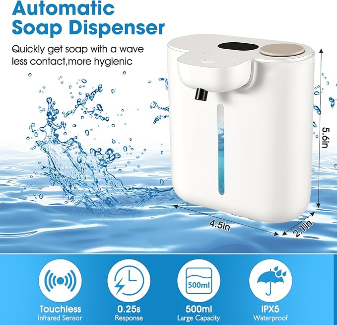 Automatic Soap Dispenser,Touchless Foaming Soap Dispenser,16.9oz/500ml Rechargeable Wall Mounted Smart Dispenser for Bathroom Kitchen,Easy for Toddlers(White)