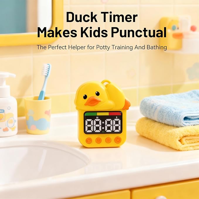 Doli Yearning Duck Shower Timer for Kids Waterproof Quacking Shower Clock Bathroom Magnetic Charging