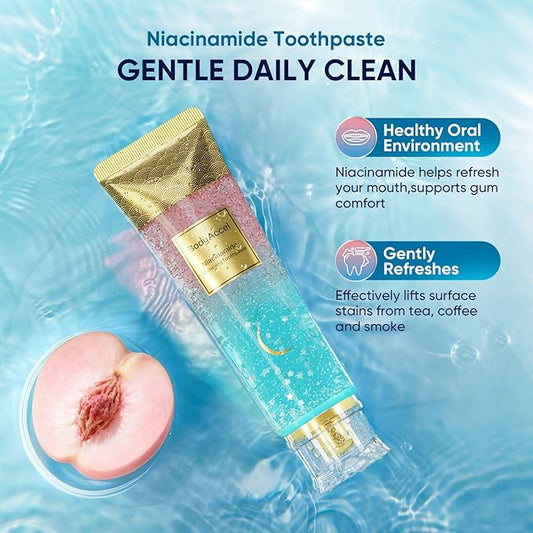 BodyAccel Niacinamide Toothpaste – Whitening & Fluoride-Free, Fresh Breath & Healthy Gums, Removes Surface Stains, Natural Peach Flavor (2 Pack)