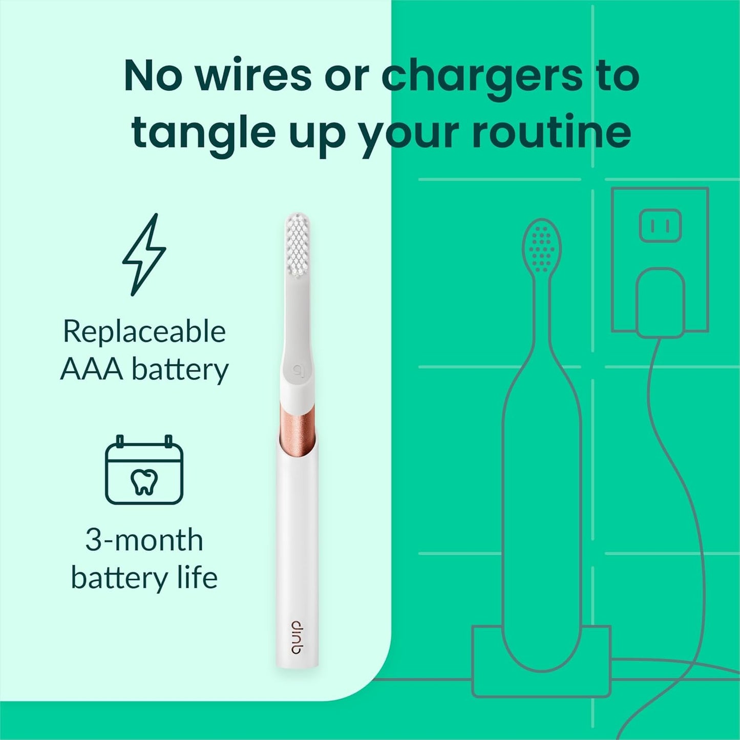 Quip Metal Sonic Electric Toothbrush for Adults - Time Travel & Soft Bristles with Travel Case & Replacement Brush Head - 3 Month Battery Life - Copper