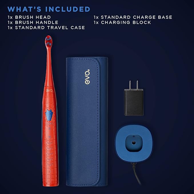 evo SPM-1 Rechargeable Sonic Toothbrush, Marvel Spider-Man, Marvel Comics, Marvel Gifts for Men, Mens Gift Set, Accessories Included - Standard Edition