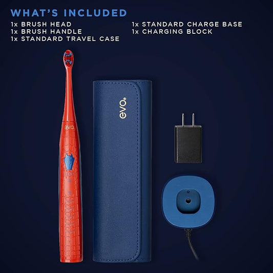 evo SPM-1 Rechargeable Sonic Toothbrush, Marvel Spider-Man, Marvel Comics, Marvel Gifts for Men, Mens Gift Set, Accessories Included - Standard Edition