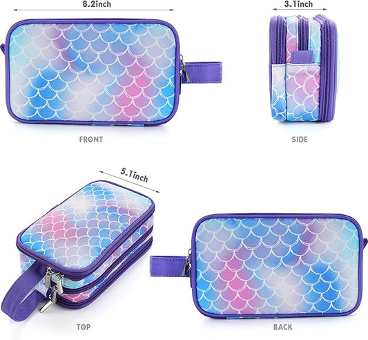 Kids Toiletry Bag for Girls, Travel Toiletry Bag for Little Young Girls Cosmetic Bag Makeup Bag Waterproof Hanging Wash Bag Toddler Toiletries, Mermaid Scales