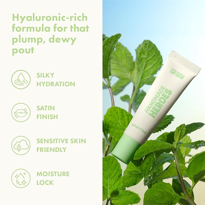 Handmade Heroes 100% Natural Vegan Tinted Lip Gloss with Hyaluronic Acid - Lightweight Moisturizing Soft Lipstick for Dry Lips - Spirited (Colorless)