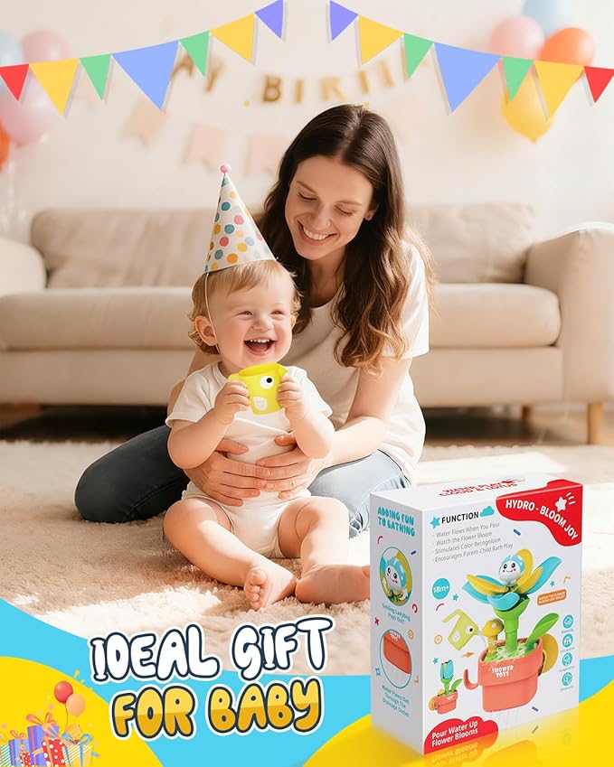 Bath Toys for Kids Ages 1-3: Flower Set with Watering Cup, Toddler Interactive Bath Toys with Strong Suction Cup, Attach to Any Tub or Shower Fun for Bath Time - Great for Boys, Girls Shower Gifts