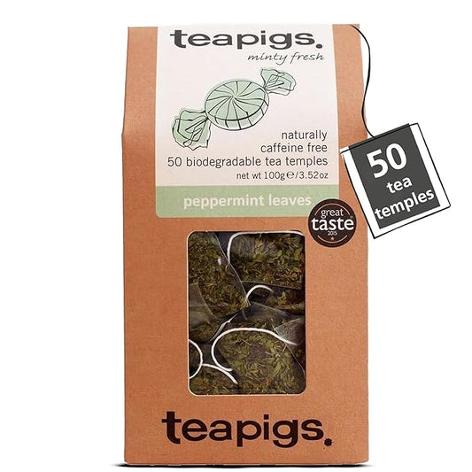 Teapigs Peppermint Leaves Tea Bags Made with Whole Leaves, Caffeine-Free, Natural Ingredients (1 Pack of 50 Teabags)