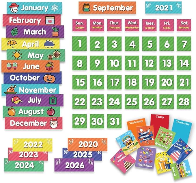 EAMAY Classroom Monthly Calendar Pocket Chart with 71 Cards for Kids Learning for Home,Blue