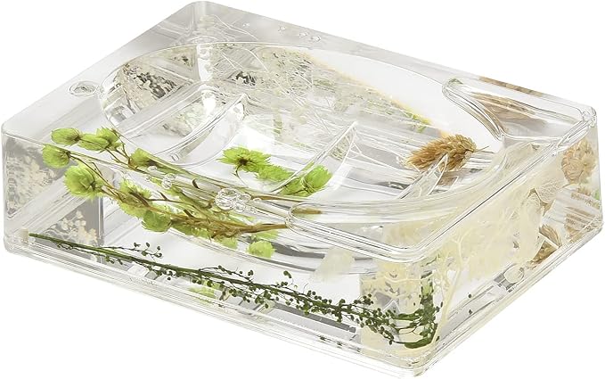 Locco Decor 5 Piece Acrylic Liquid 4D Floating Motion Bathroom Vanity Accessory Set Garden Botanic Green Plants Toothbrush Holder, Tumbler, Soap Dispenser, Soap Dish, Toiletbrush Holder Set