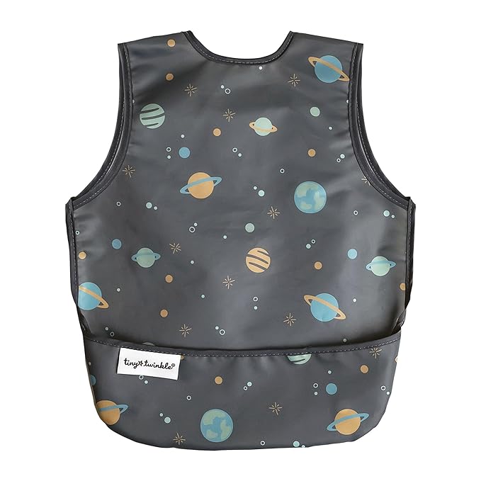 Tiny Twinkle Mess Proof Baby Bib for Boys | Waterproof Toddler Bib for Eating | Baby Apron for Feeding, Machine Washable | Perfect Shower Gift (Space, 6–24M)