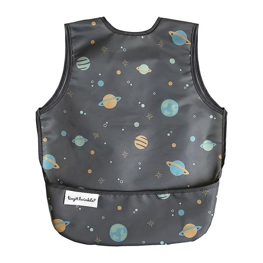 Tiny Twinkle Mess Proof Baby Bib for Boys | Waterproof Toddler Bib for Eating | Baby Apron for Feeding, Machine Washable | Perfect Shower Gift (Space, 6–24M)