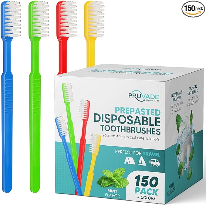 150 Pack Disposable Toothbrushes with Toothpaste, Built in | Prepasted Toothbrushes Individually Wrapped | Single Use Waterless Tooth Brush Soft Bristles for Airbnb, Hotel, Camping, Travel