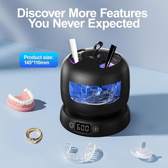Ultrasonic Retainer Cleaner for Invisalign Portable Waterproof Mouth Guard Cleaner with Timer 3-Mode 180ml Night Guard Cleaner Powerful Cleaning-Best Gift for Braces Users/Christmas