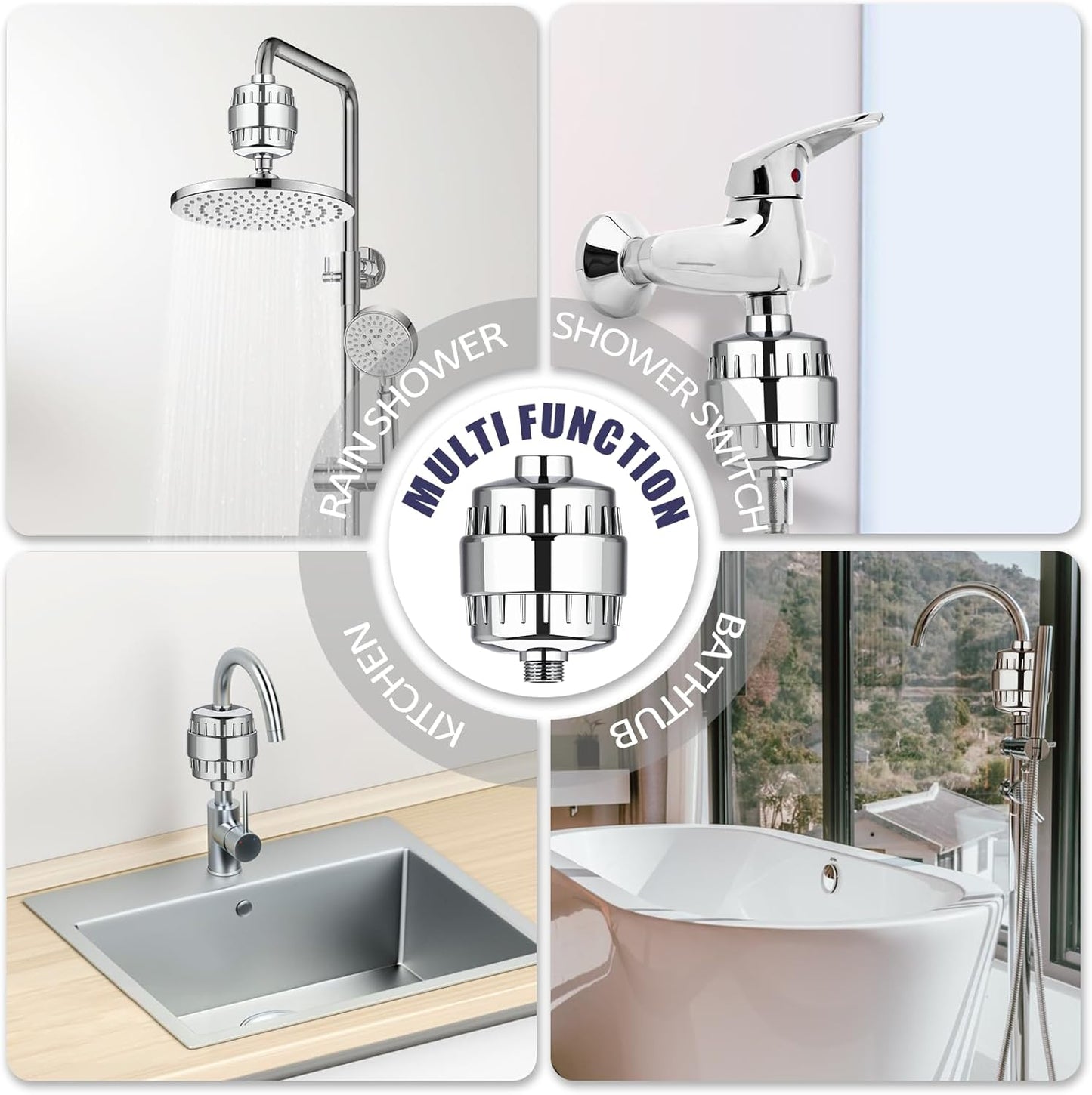 20 Stage Shower Head Filter for Hard Water, Removes Chlorine, Fluoride, Improves Skin and Hair Condition, 4 Cartridges, High Output, Wide Compatibility