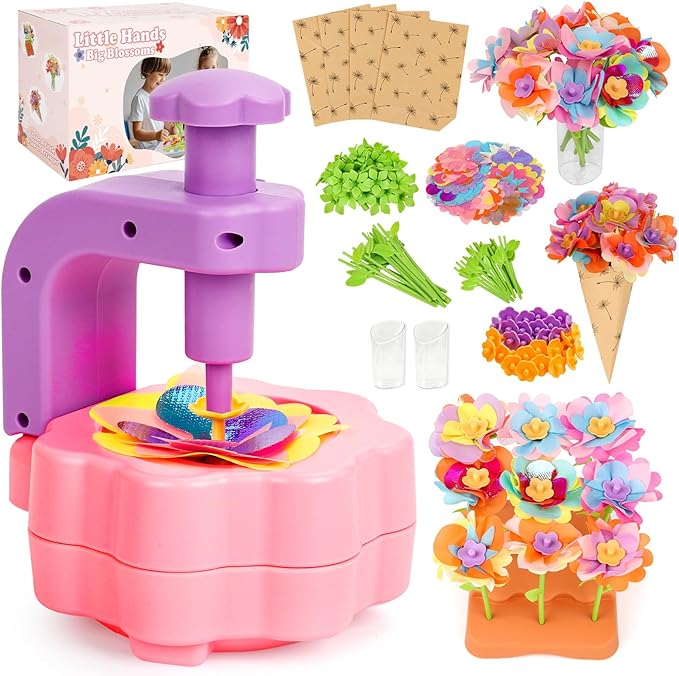 Fabric Flower Bouquets Toys, Arts and Crafts Activity Kit for Kids Ages 3-12, DIY Flower Craft Kits for Toddler, Educational Activity Preschool Birthday Gifts for 3 4 5 6 7 8 9 10+ Year Old Girls