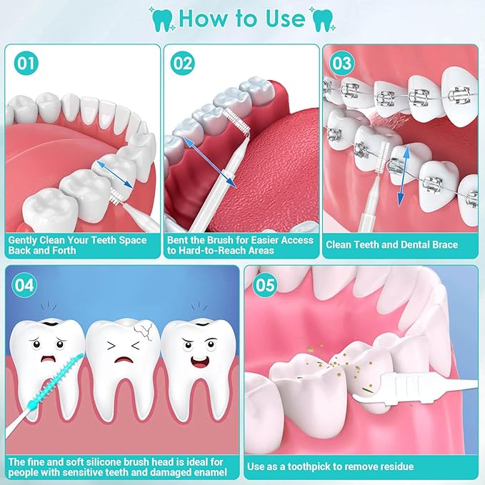 Lezmarket 300PCS Interdental Brushes for Braces, Soft and Bendable Dental Brush for Orthodontic Braces, Braces Cleaner Brush Tooth Pick Teeth Flossers Brushes for Teeth (White and Black)