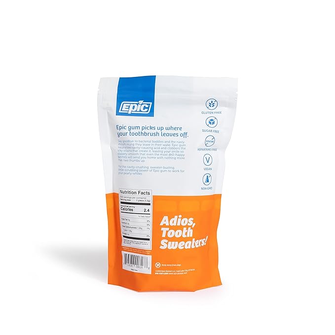 Epic 100% Xylitol Orange Mango Chewing Gum - Sugar Free, Aspartame Free Dental Gum - Supports Oral Health & Fresh Breath - 500 Pieces