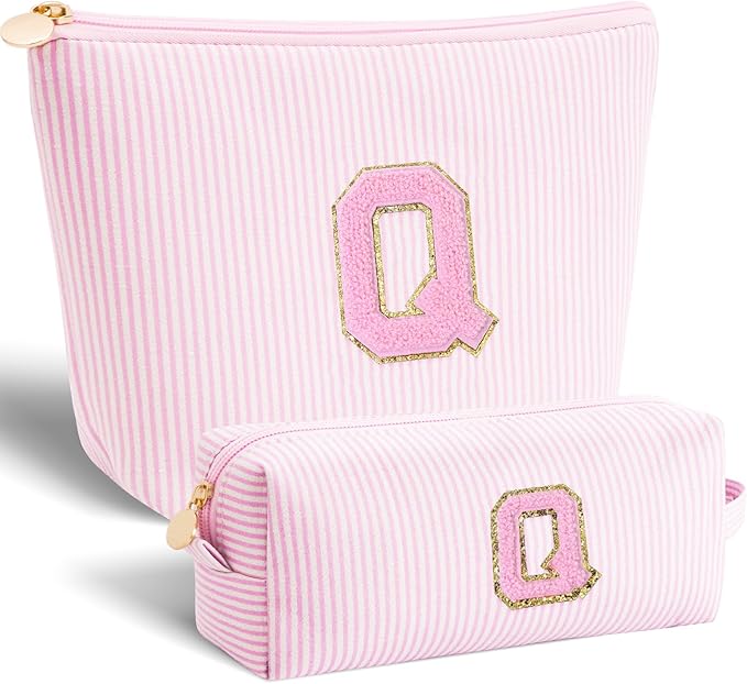 Personalized Makeup Bag for Women Girls - Fashion Cosmetic Bag Trendy Travel Toiletry Bag with Initials Letter - Teen Gifts - Pink,Q