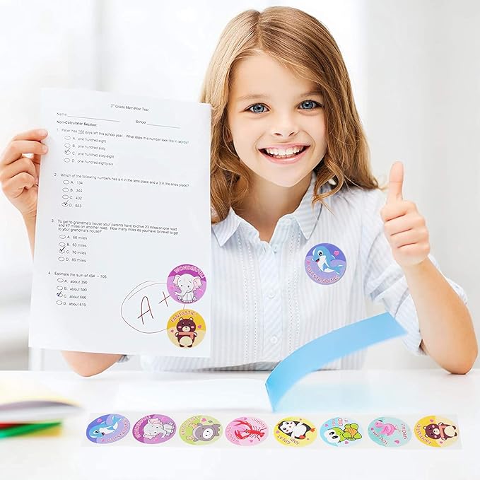 2 Rolls Reward Stickers for Kids Classroom,1000 Pieces Motivational Stickers for Teacher School Home Office and Party (16 Designs,1" in Diameter)