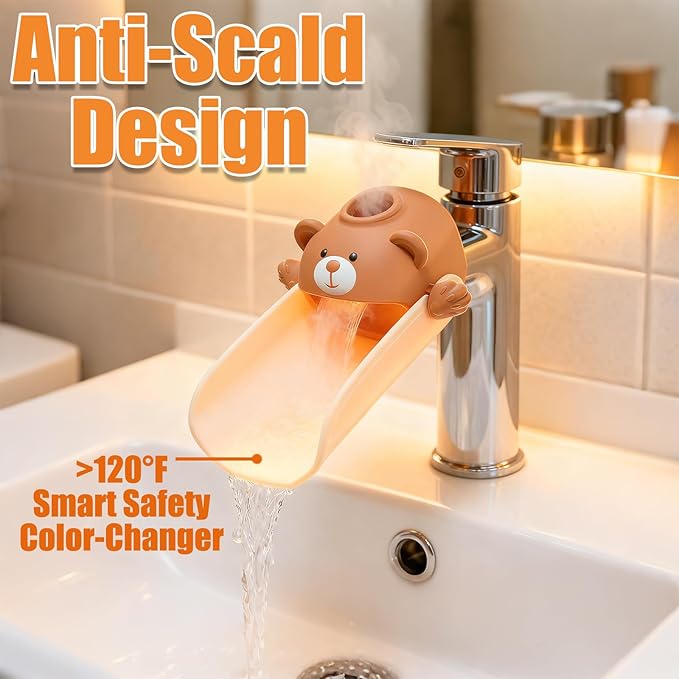 Skyroku Toddler Faucet Extender with Temperature Sensor – Safe Silicone & PP, Fits Most Bathroom & Kitchen Faucets, Easy Install, Water Temperature Warning, 2 Pack