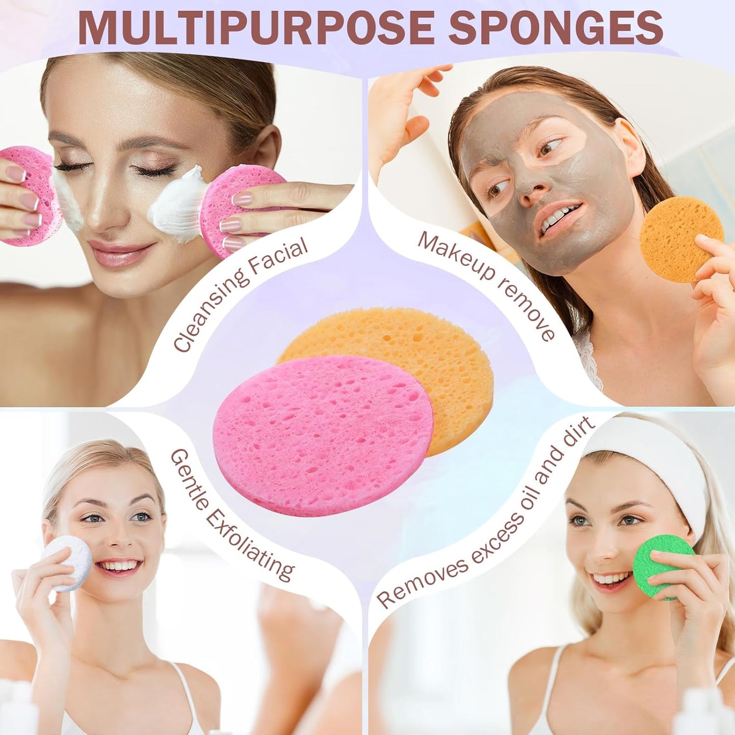 300 Count Compressed Facial Sponges Natural Face Sponges for Cleansing Disposable Facial Exfoliating Pads for Estheticians(Colorful)