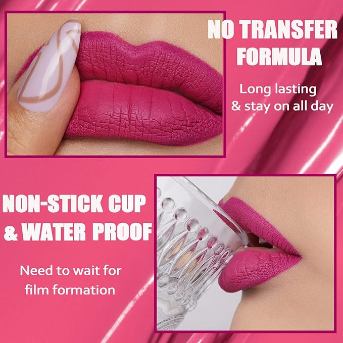 Oulac Matte Liquid Pink Lipstick for Women, Long Lasting Lipstick Waterproof Lip Stain, No Transfer, Creamy High Pigmented Formula with Rose Oil, Vegan & Cruelty-Free, Pink M09