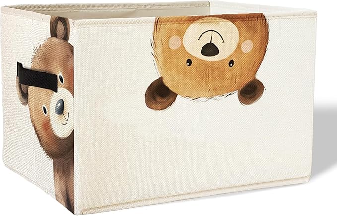 Rectangular Bear Basket Cute Animal Woodland Storage Basket Organizer Bins With Handles,Toy Baskets Storage Kids,Bear Laundry Baskets Organizer Collapsible Basket for Nursery Bedroom Bathroom
