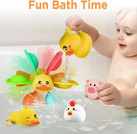 iPlay, iLearn Baby Duck Bath Toy, Toddler Bathtub Suction Water Spinner Gear, Kid Shower Fishing Game W/ Net, Floating Animal, Wind up Swimming Duck, Birthday Gift 6 9 12 Month 1 2 3 Year Old Boy Girl