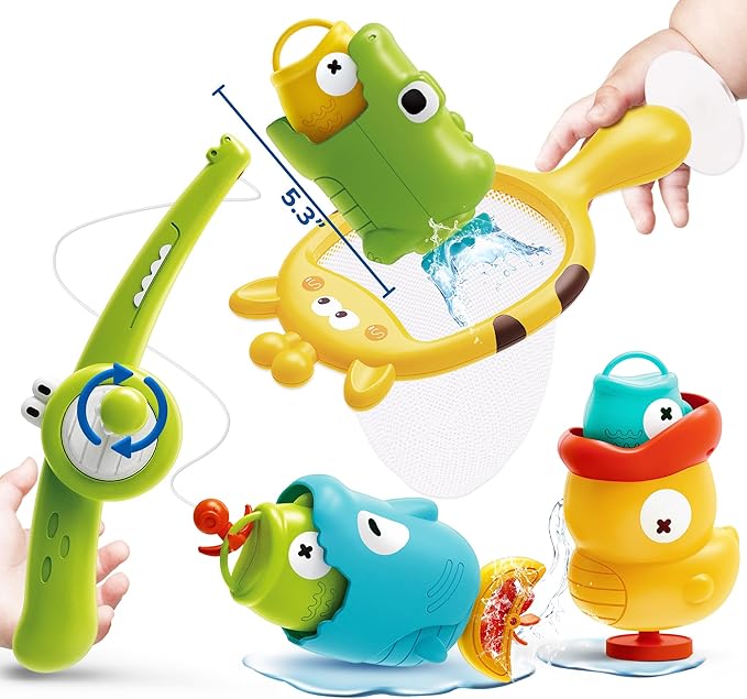 Mold Free Kids Bath Toys - Toddler Fishing Game with Fishing Net, Birthday Gift for Boys and Girls Ages 3-5, Great Water Toy for Bathtub, Swimming Pool, and Beach Fun