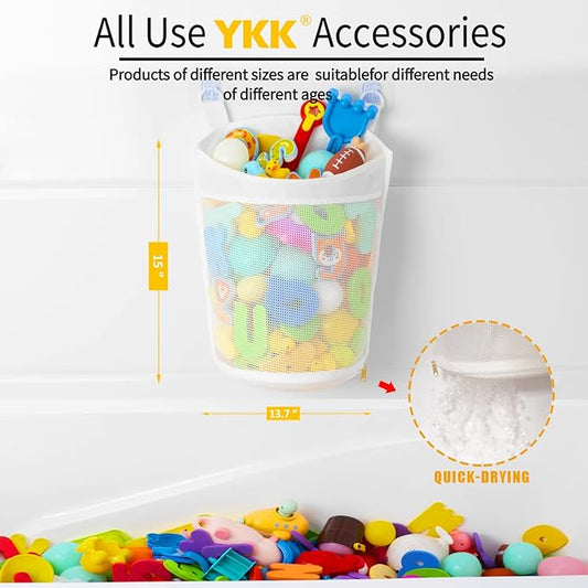 Large Capacity Baby Mesh Bath Toy Organizer, Multiple Ways to Hang, Extra Large Opening Bathroom Toy Storage, Bottom Zipper Bathtub Toy Storage Bag, Baby Shower Games bath Tub Accessory (White)