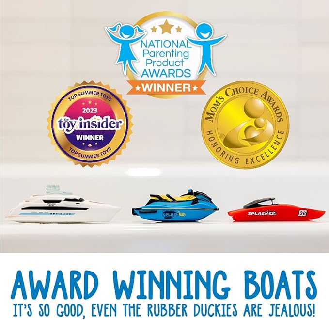 SplashEZ Bath Toy Boats for Toddlers, Mold Free Boat Bath Toys for Kids & Toddlers, No Hole for Water Floating Ships for Bathtub, Pool, Shower for Boys & Girls, 3-Pack: Jet Ski Yacht Catamaran