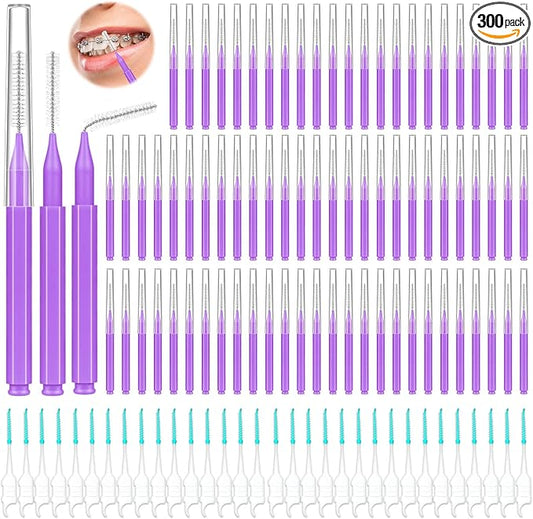 Lezmarket 300PCS Interdental Brushes for Braces, Soft and Bendable Dental Brush for Orthodontic Braces, Braces Cleaner Brush Tooth Pick Teeth Flossers Brushes for Teeth (Purple)