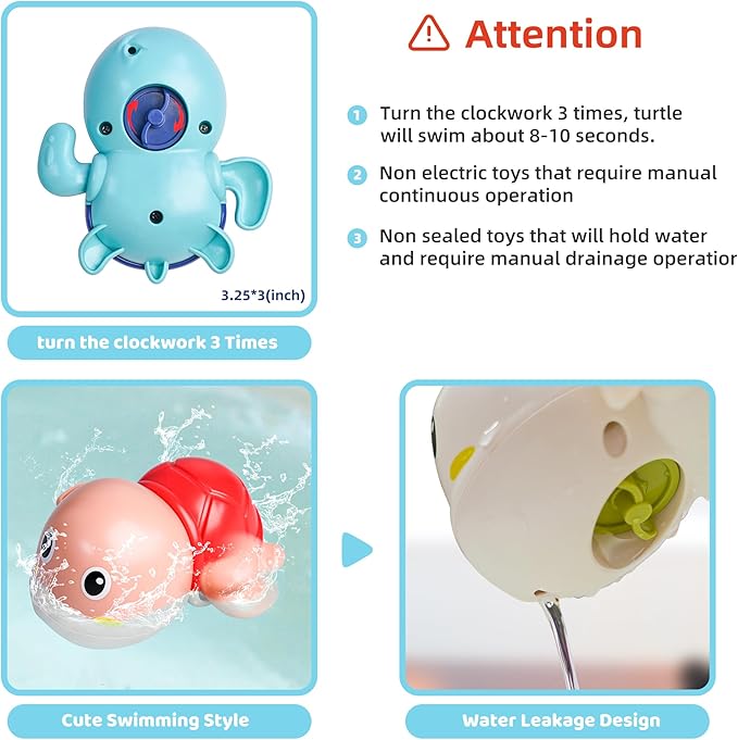 LiKee Bath Toys 3 Pack with 3 Colors | Cute Swimming Turtles Wind Up Toys for Baby Toddlers 1+ Years Old | Floating Bath & Pool Toys for Kids Age 1-3-5 | Baby Shower & Birthday Gift (Boys Girls)