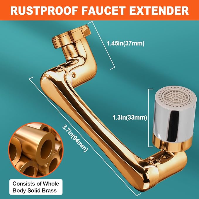 Spurtar 2 PCS 1440° Sink Faucet Extender for Toddlers in Bathroom Kitchen, Silver Rotatable Faucet Aerator Swivel Water Attachment, Tap Head Replacement,for G 1/2", 55/64",15/16"