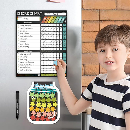 Magnetic Responsibilty Reward Chart for Kids - Magnetic Reward Jar with Stars Included - Ideal for Home Chore Tasks&Reward System