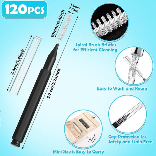 120 Pieces Interdental Brushes, Braces Brush Cleaner Orthodontic Flossers Toothpicks Floss Picks for Braces Kit for Teeth Cleaning Tools Spiral Dental Brush Head for Efficient Oral Care Black