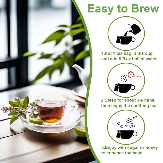 TEARELAE - Holy Basil Tea Bags - 60 Count - 100% Pure Natural Holy Basil Leaves - Aid in Digestion, Boost Immune System - Non-GMO - Caffeine-Free