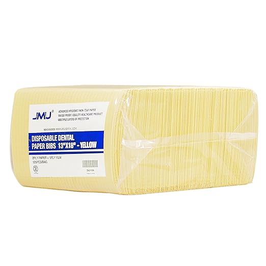 JMU Dental Bibs 125pack, Disposable Tattoo Bibs 3-Ply, Waterproof Tray Covers, 13" x 18", Yellow