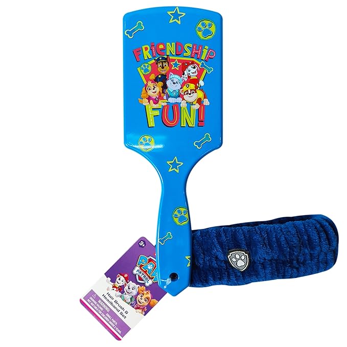 LUV HER Kids Hair Brush & Spa Headband Set for Girls - Features Paw Patrol - Fun Grooming Kit for Detangling, Styling & Skincare - Soft & Stretchy One Size, Ages 3+