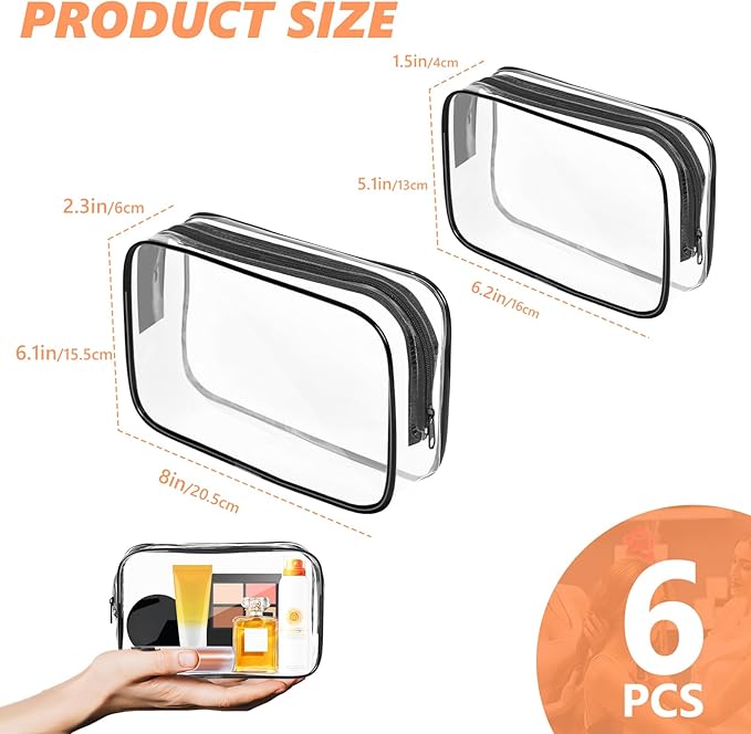 AURUZA Clear Makeup Bag,Portable Travel Toiletry Bags with Zipper, TSA Approved Clear Organizer Bags, PVC Cosmetic Pouch for Airport Airline Compliant