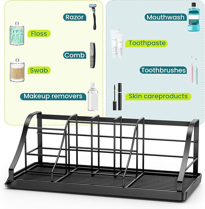 Toothbrush Holders Set with 2 Pack Qtip Holder Dispenser, Kids Electric Toothbrush and Toothpaste Holder, 7 Slots Tooth Brushing Holder for Bathroom Sink Countertop Organizer and Storage Accessories