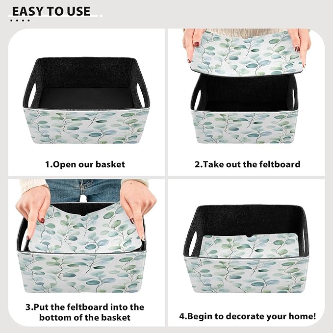 Kcldeci Flower Green Leaves Storage Bins Baskets for Organizing 2Pack, Sturdy Storage Basket Foldable Storage Baskets for Shelves Closet Nursery Toy