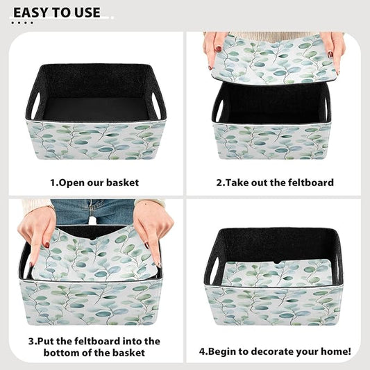 Kcldeci Flower Green Leaves Storage Bins Baskets for Organizing 2Pack, Sturdy Storage Basket Foldable Storage Baskets for Shelves Closet Nursery Toy