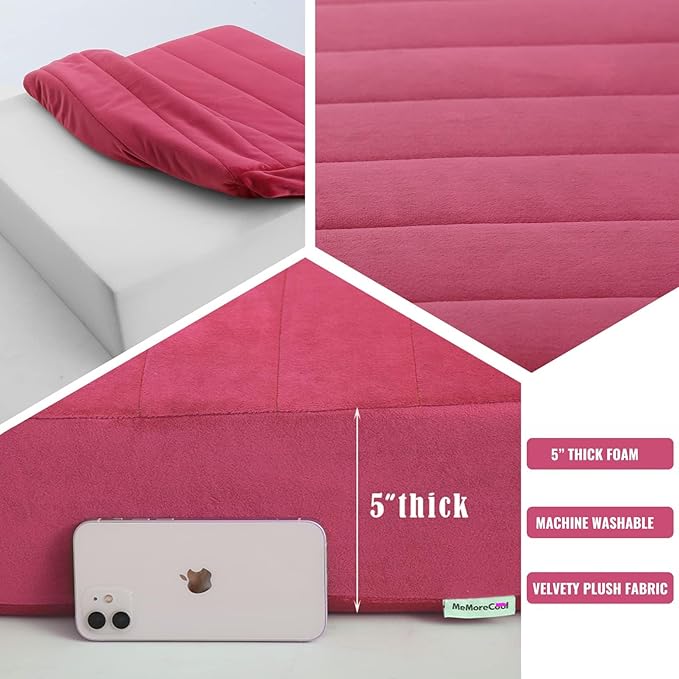 MeMoreCool Square Floor Pillow – 22"x22" Wine Meditation Cushion with 5" Thick Foam Plush Tufted Cover | Machine Washable | Yoga & Seating for Adults and Kids