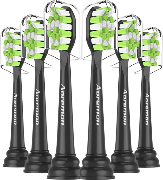Aoremon Toothbrush Replacement Heads for Philips Sonicare DiamondClean Series 2/3 EasyClean ProtectiveClean FlexCare HwalthyWhite, 4100/5100/6100, C1/C2/G2/G3-6 Pack, Black