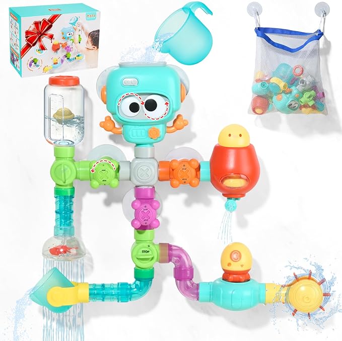 Bath Toys for Kids Ages 4-8 | 27PCS DIY Water Pipe Assembly Kit with Storage Bag | STEM Building Educational Bathtub Toys for Toddler 3-5 | Creative Shower Toy Birthday Gifts for Boys & Girls